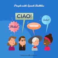 Free vector women speaking different languages with flat design