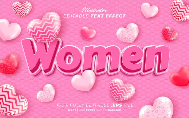 Women valentine text effect with love balloon
