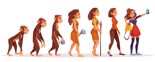 Womens beauty and fashion evolution cartoon