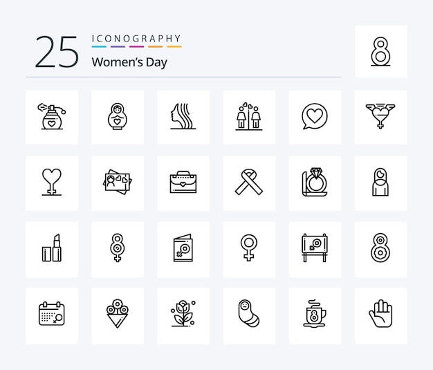 Womens Day 25 Line icon pack including women girl love women day