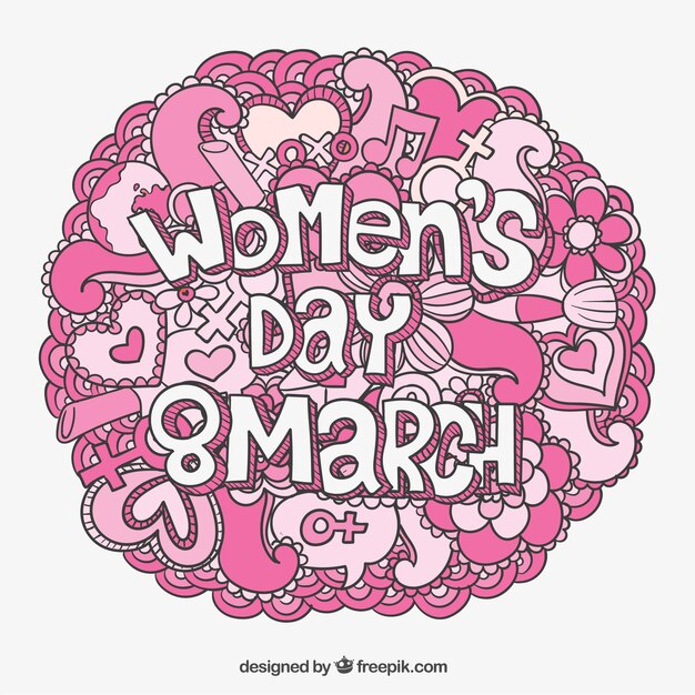 Womens day card with pink doodles