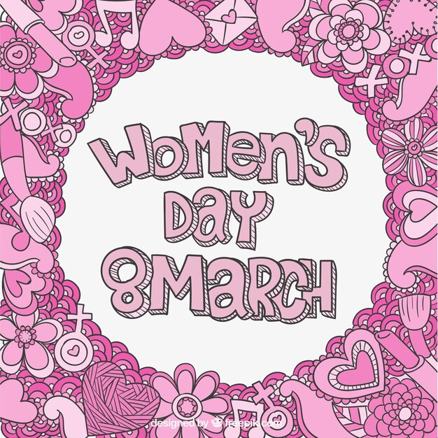 Womens day lettering with pink doodles