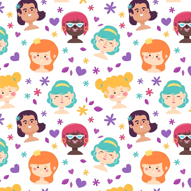 Free vector womens day pattern with women faces