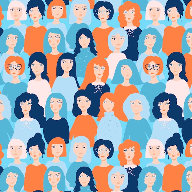 Womens day pattern with women faces