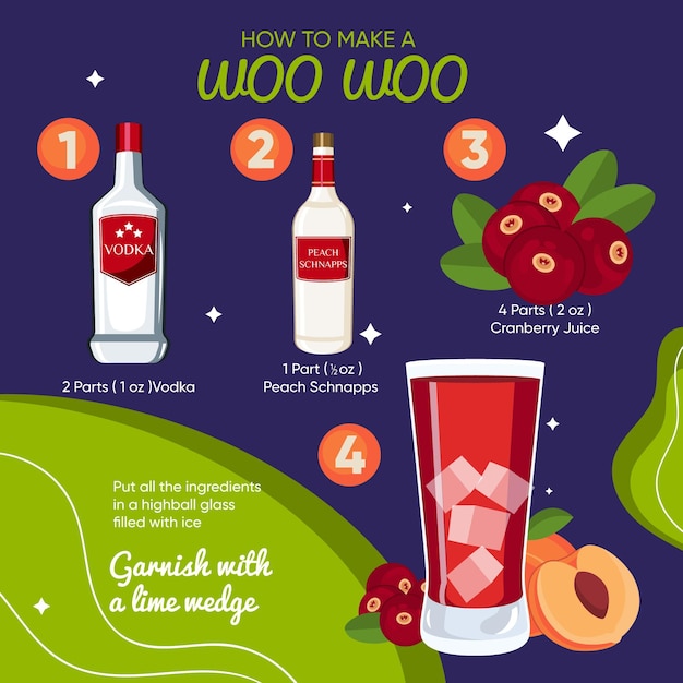 Vettore gratuito woo woo illustrazione ricetta cocktail