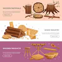 無料ベクター 木材産業3エコ素材を製造したキッチン用品の水平方向のバナーwebページ