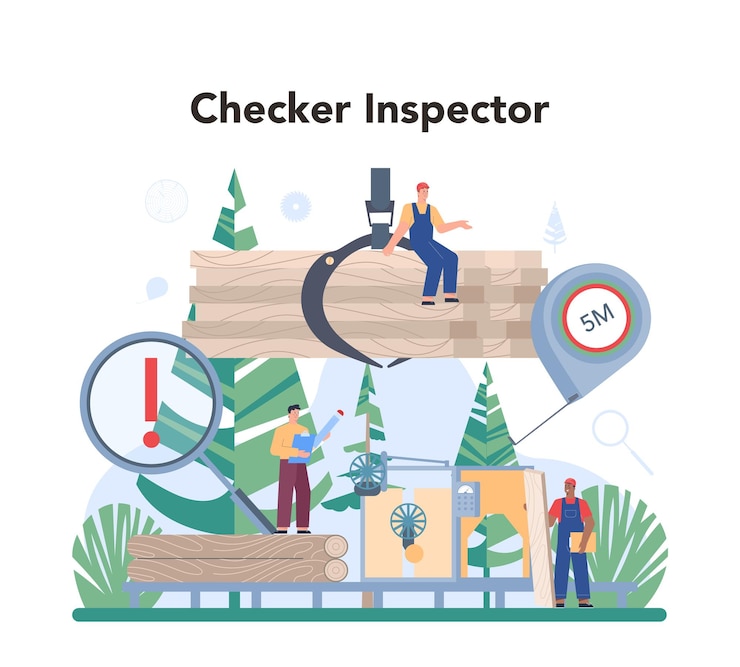 Free Vector wood industry concept checker inspector as a forestry production line quality control logging and woodworking process isolated flat vector illustration