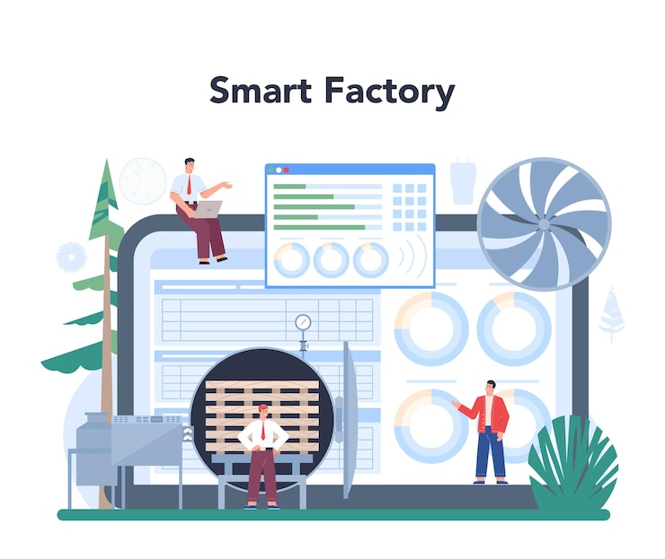 Free Vector wood industry online service or platform wood drying as a forestry production line process dryer control online smart factory isolated flat vector illustration