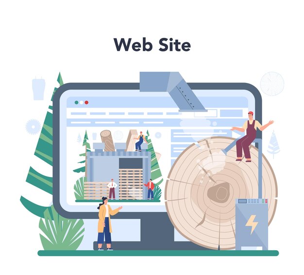 Онлайн-сервис или платформа для деревообрабатывающей промышленности Сушка древесины как процесс производственной линии лесного хозяйства Управление сушилкой Веб-сайт Изолированная плоская векторная иллюстрация