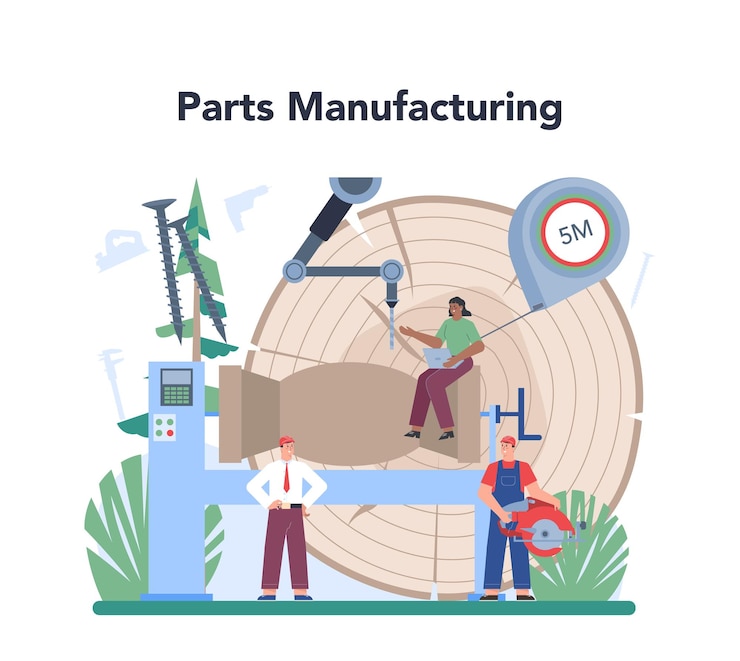 Free Vector wood products production operator concept wooden furniture manufacturing carpenter tool operator timber processing wood planning isolated flat vector illustration
