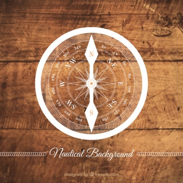 Free vector wooden background with a compass