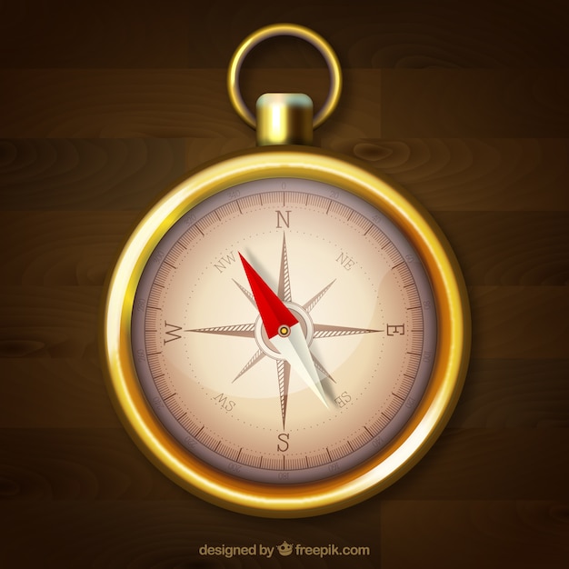 Free vector wooden background with compass