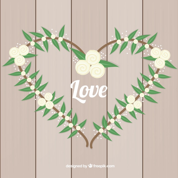 Free vector wooden background with floral heart