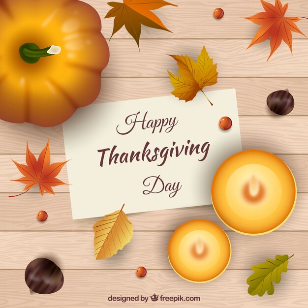 Wooden background with thanksgiving note