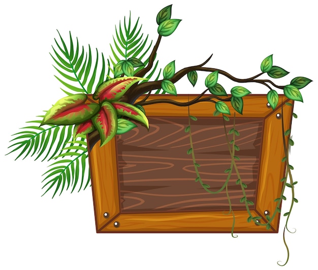 Wooden banner with tropical leaves