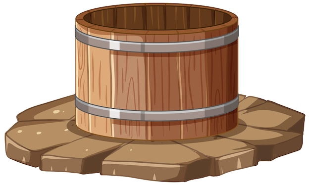 Free vector wooden barrel on cobblestone base