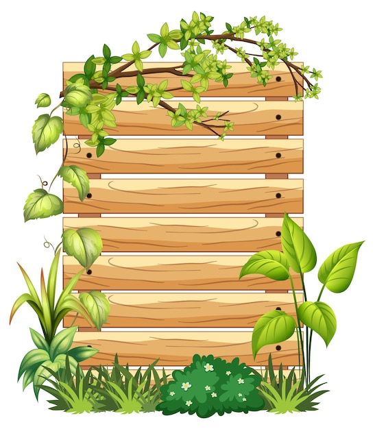 Бесплатное векторное изображение Шаблон деревянной доски с листьями природы