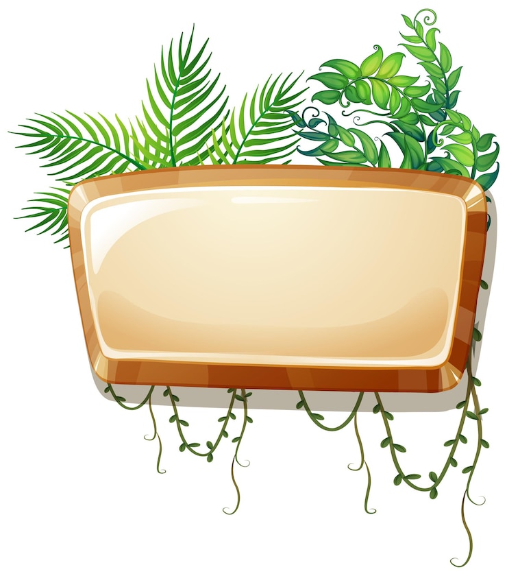 Free Vector wooden board template with tropical leaves
