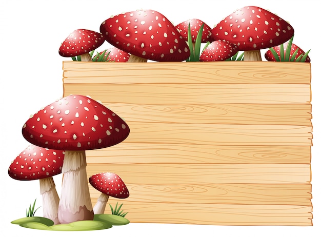 Free vector wooden board with mushrooms