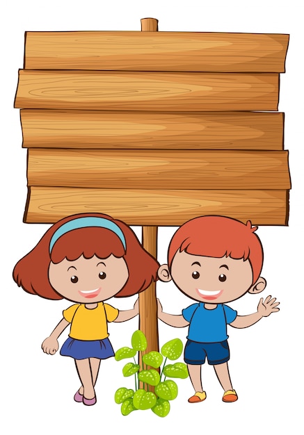 Wooden board with two kids