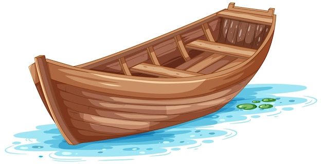 Free vector wooden boat on water surface