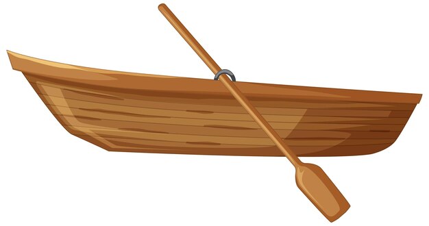 Wooden boat with paddle on white background