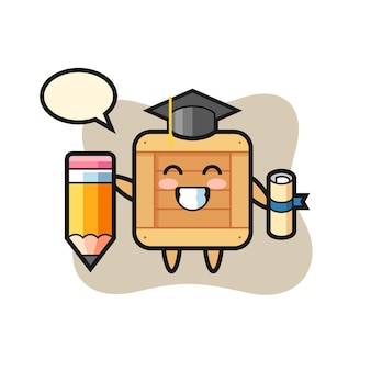 Wooden box illustration cartoon is graduation with a giant pencil