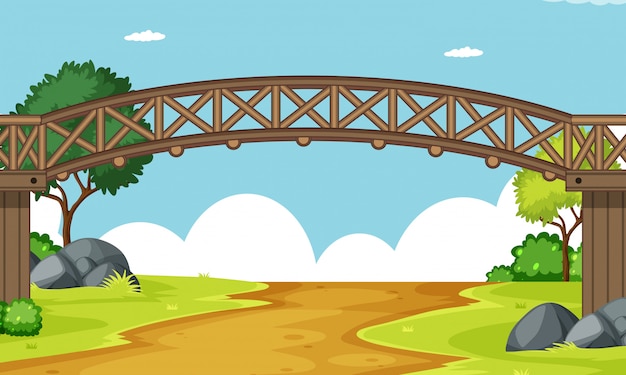 Free vector a wooden bridge scene