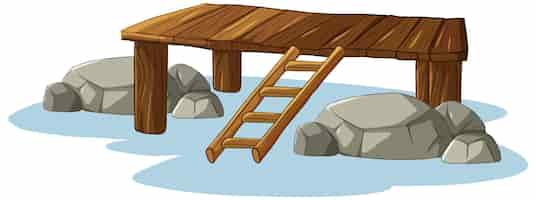 Free vector wooden bridge over stone pillars