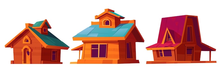 무료 Vector 나무 오두막 clipart 산 숲 마을 오두막 백색 배경에 고립 chalet 호텔 집 건물 그룹 밖으로 창문 지붕과 베란다 작은 시골 오두막 png 일러스트레이션 컬렉션