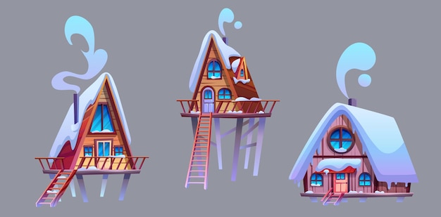 Free vector wooden cabin covered with snow