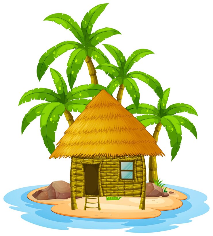 Free Vector wooden cabin on island