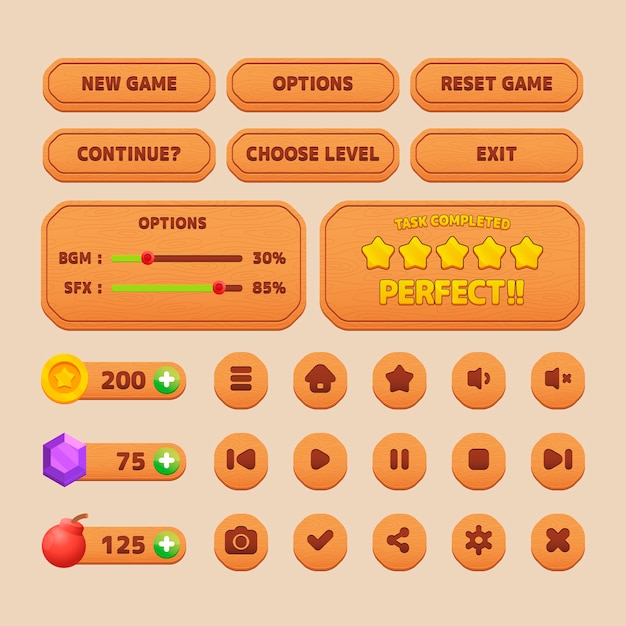 wooden cartoon game interface collection