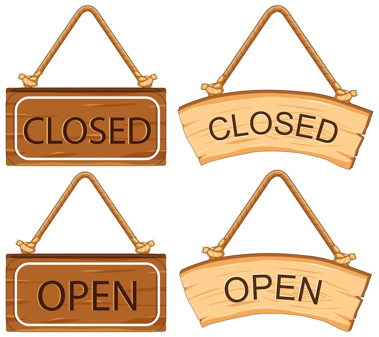 मुफ़्त वेक्टर wooden closed and open sign cartoon illustration