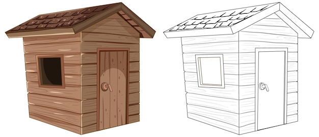 Wooden Dog Houses Colored and Line Art