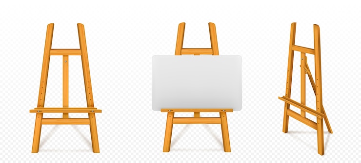 Free Vector wooden easel with white canvas in front and angle view