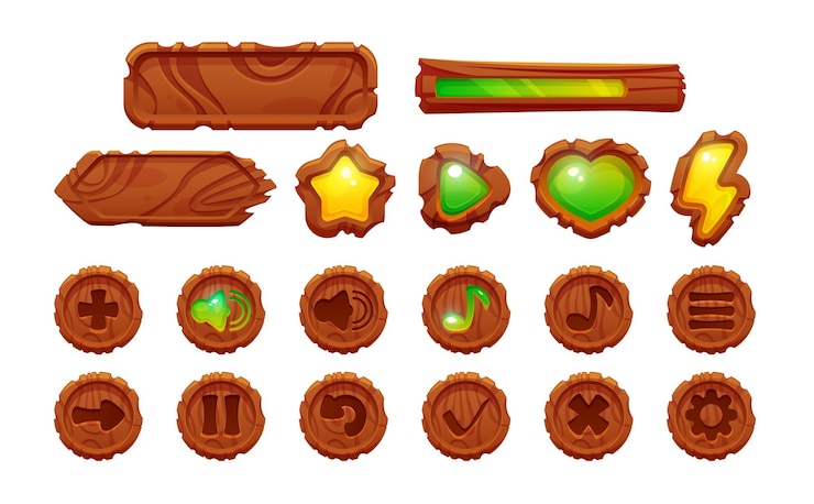 Free Vector wooden game ui design elements for videogame menu
