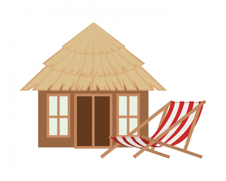 Free Vector wooden house on the beach