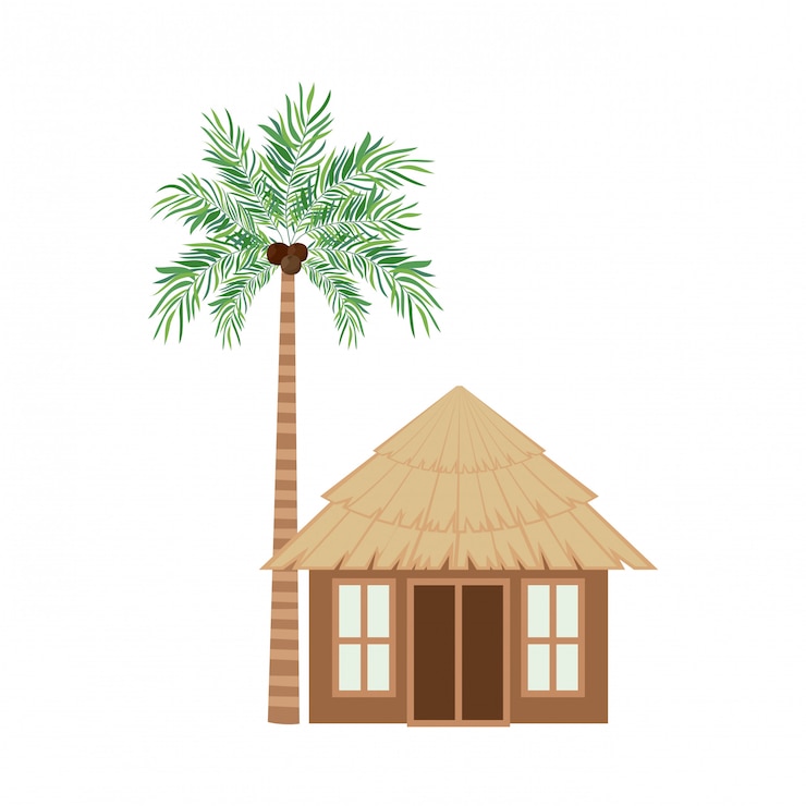 Free Vector wooden house on the beach