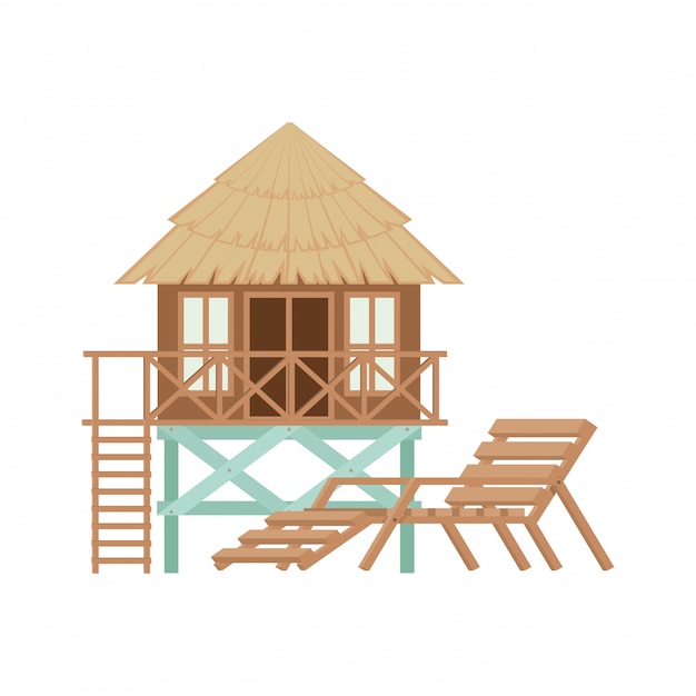 Free vector wooden house on the beach