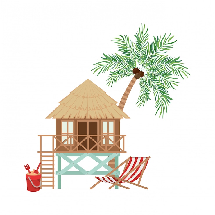 Free Vector wooden house on the beach
