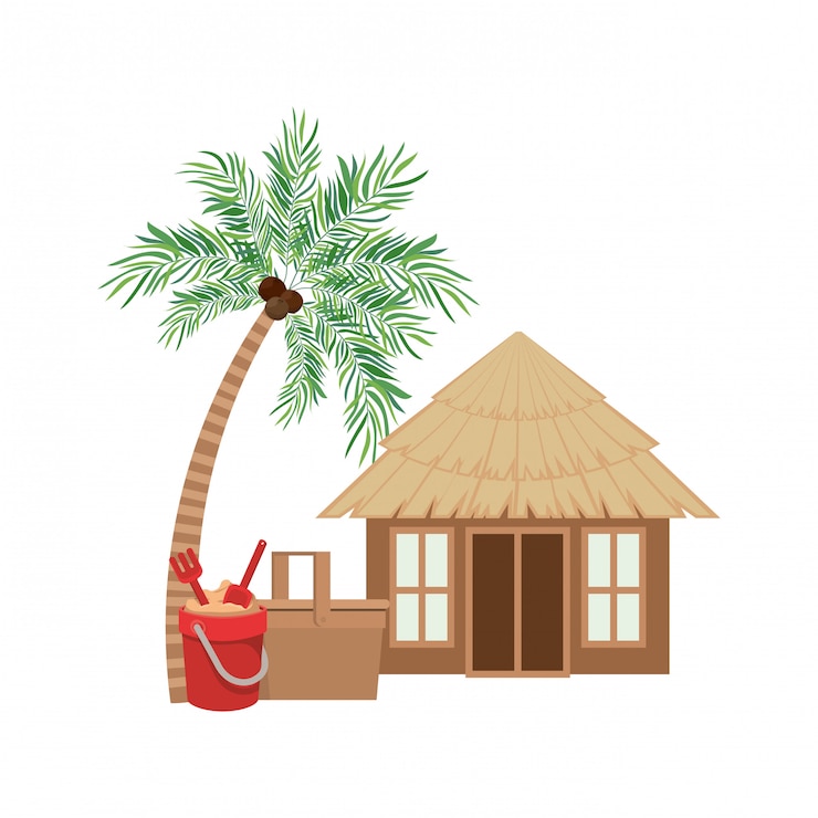 Free Vector wooden house on the beach