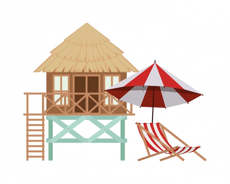 Free Vector wooden house on the beach