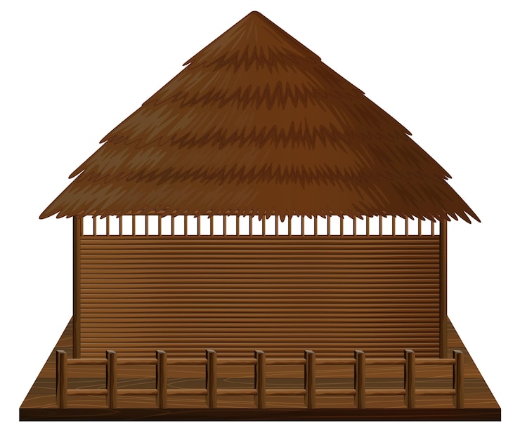 Free Vector wooden hut on woodn raft