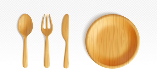 Free vector wooden kitchen cutlery for dinner