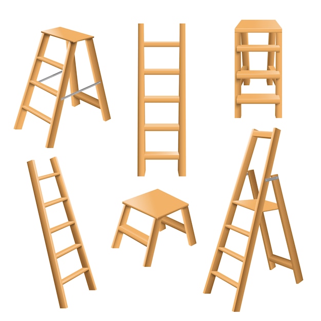 Free vector wooden ladders realistic set