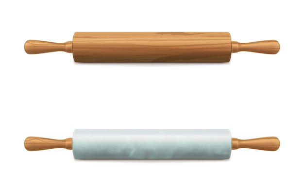 Wooden and marble stone rolling pins vector