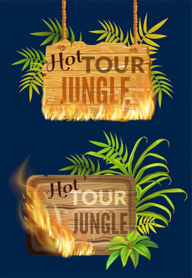 Free Vector wooden panels of sale with flame burn.