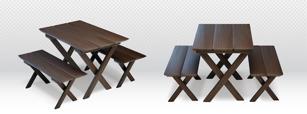 透明な背景の木製のピクニックテーブル