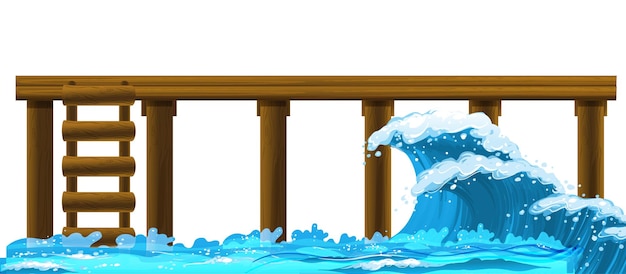 Free vector wooden pier with ocean waves